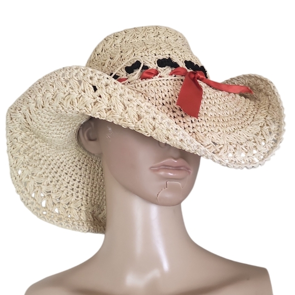 Cappelli Straw World Wide Brimmed Sunhat with Iridescent Ribbon - Picture 2 of 3